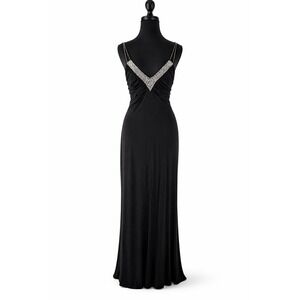 VTG Dave & Johnny Black Beaded Back Prom Gown SZ 13/14 (L ) Lined Hoco Y2K Slit